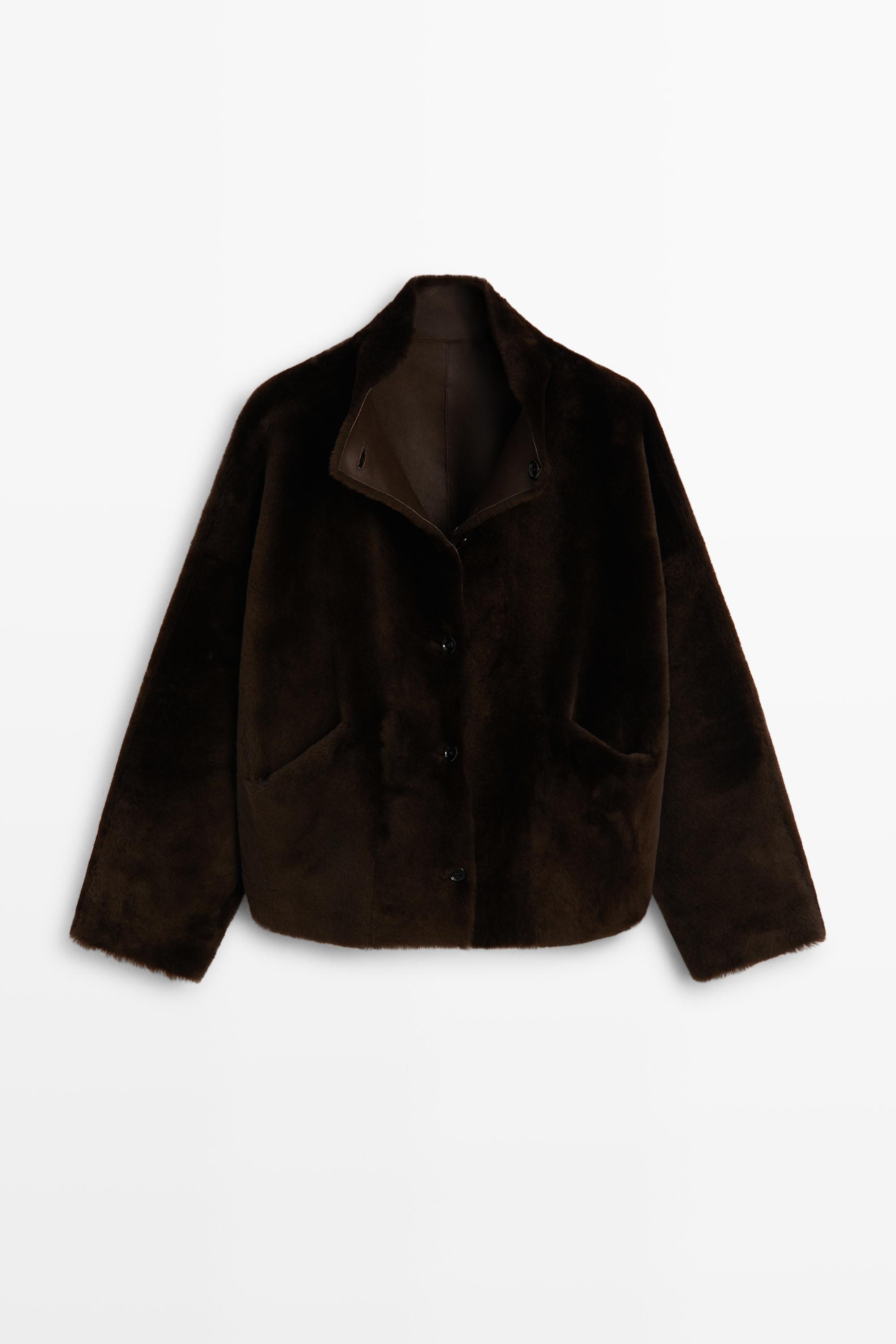 Manteau réversible en cuir avec fourrure