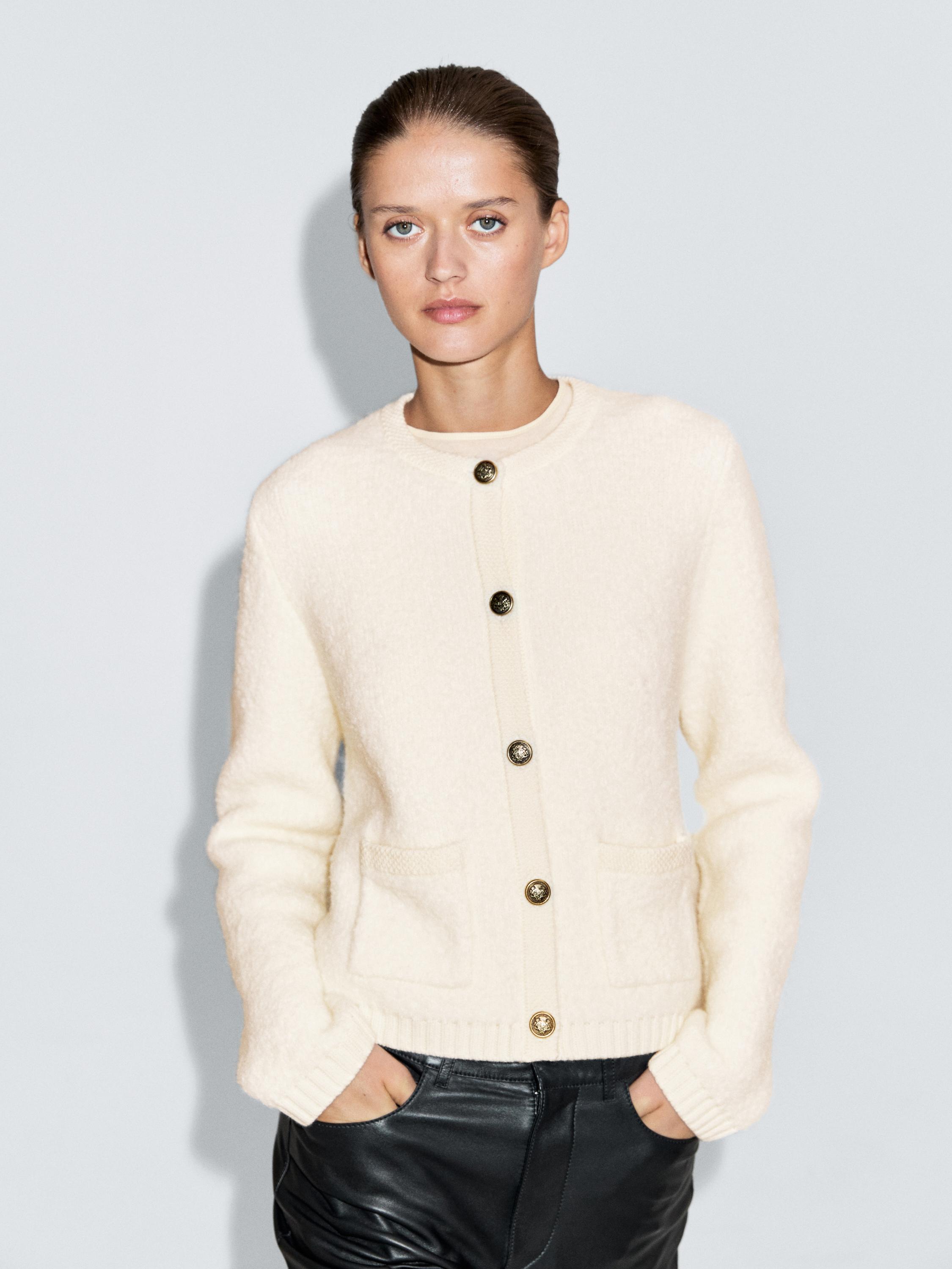 Short knit cardigan with gold button details
