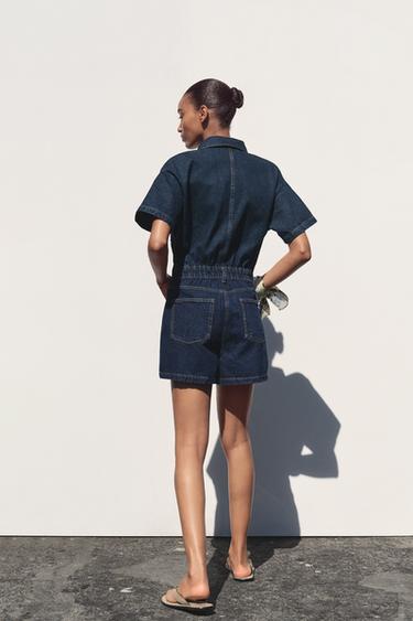 COMBINAISON COURTE EN DENIM Z1975 À MANCHES COURTES - Bleu de Zara - Image 3