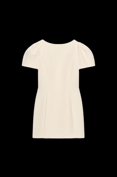 VESTIDO CORTO PLIEGUES BOLSILLOS - Blanco roto de Zara - Imagen 0
