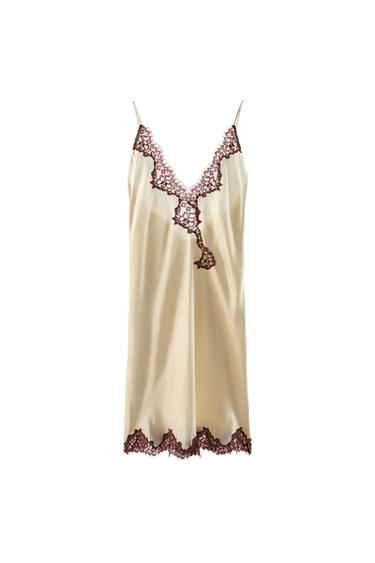 VESTITO LINGERIE SATINATO CON PIZZO - Bianco di Zara