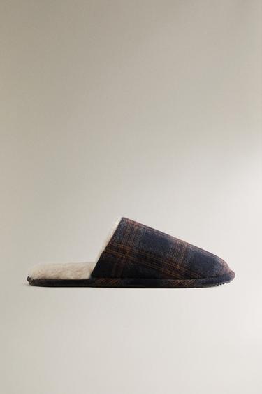 WARM CHECK SLIPPERS - Navy Blue by Zara