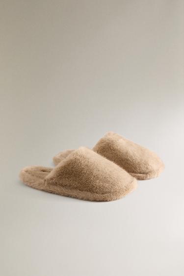 FAUX FUR MULE SLIPPERS - Beige by Zara - Image 1