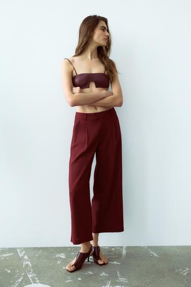 LINEN BLEND STRAIGHT TROUSERS - Burgundy by Zara - Image 0