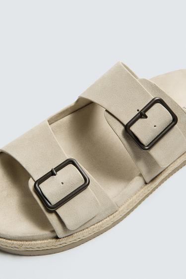 DOUBLE-STRAP LEATHER SANDALS - Taupe Grey by Zara - Image 2