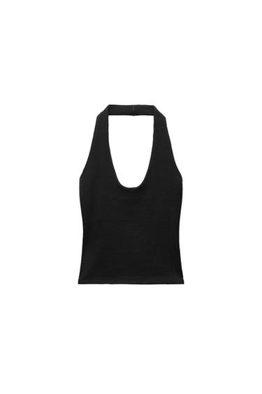 Zara HALTER KNIT TOP - Black
