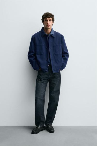Zara 萊賽爾纖維棉質鋪棉外套 - 深藍色 - 圖片 0