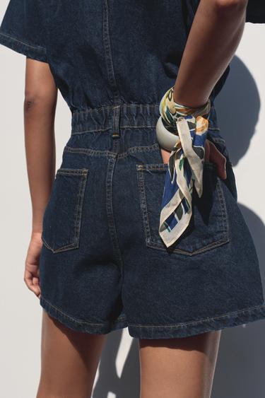 COMBINAISON COURTE EN DENIM Z1975 À MANCHES COURTES - Bleu de Zara - Image 4