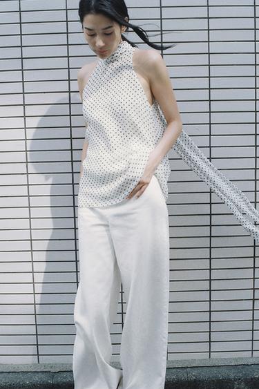 ZW COLLECTION POLKA DOT HALTER TOP - Black / White by Zara