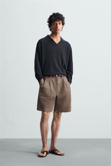 POLO DE MALHA 100% LINHO - Azul-marinho-escuro da Zara - Imagem 0