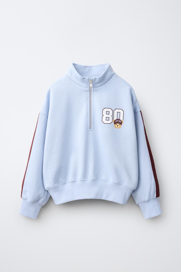 HIGH-NECK JOGGING SWEATSHIRT — Sky blue