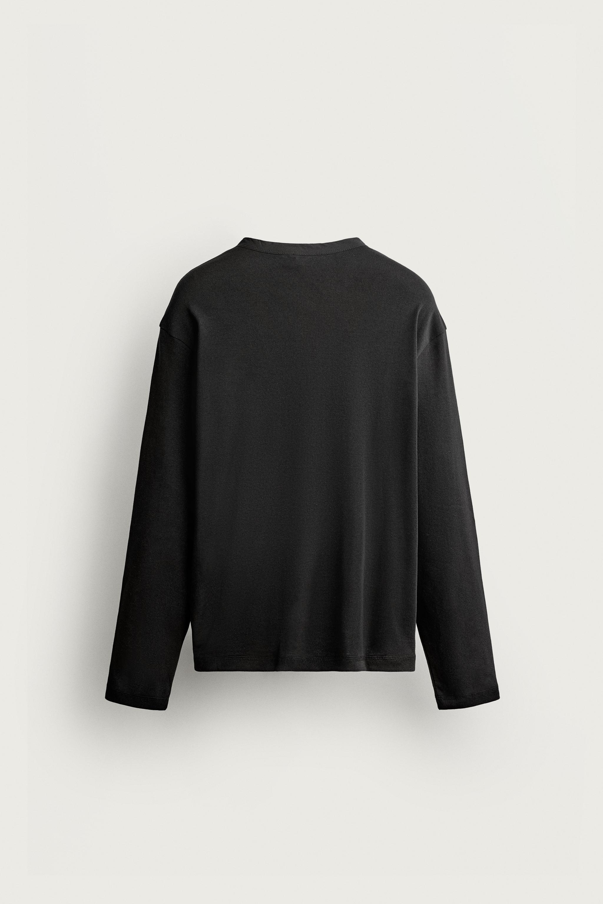 RELAXED FIT HENLEY T-SHIRT — Black