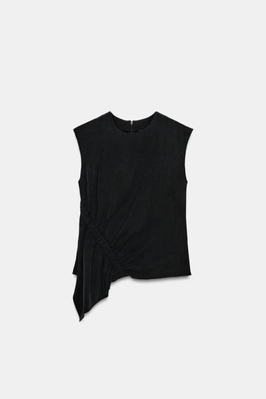SLEEVELESS TOP WITH GATHERING - Black by Zara - Image 6