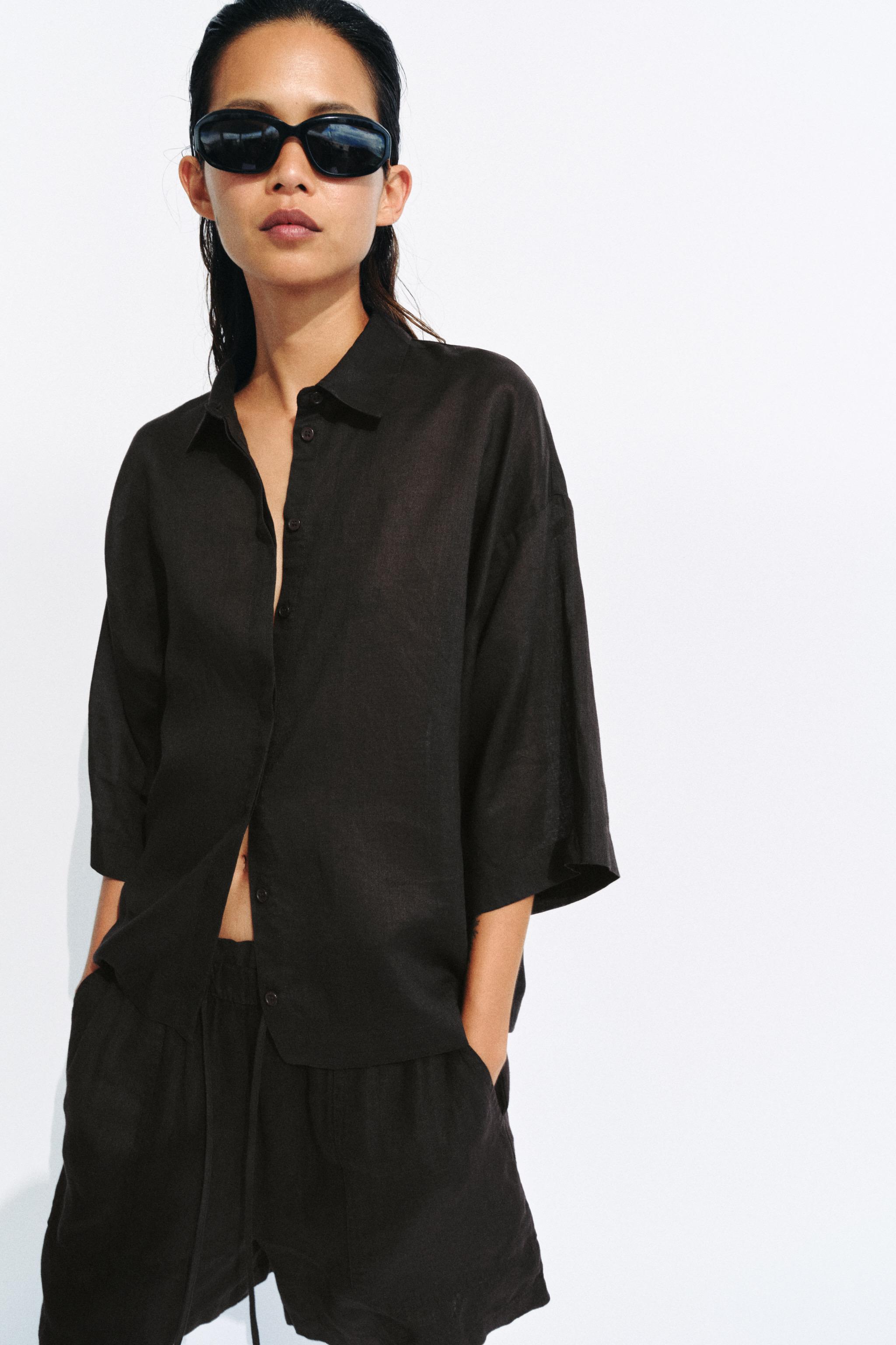 ZW COLLECTION FLOWY OVERSIZED SHIRT — Brown
