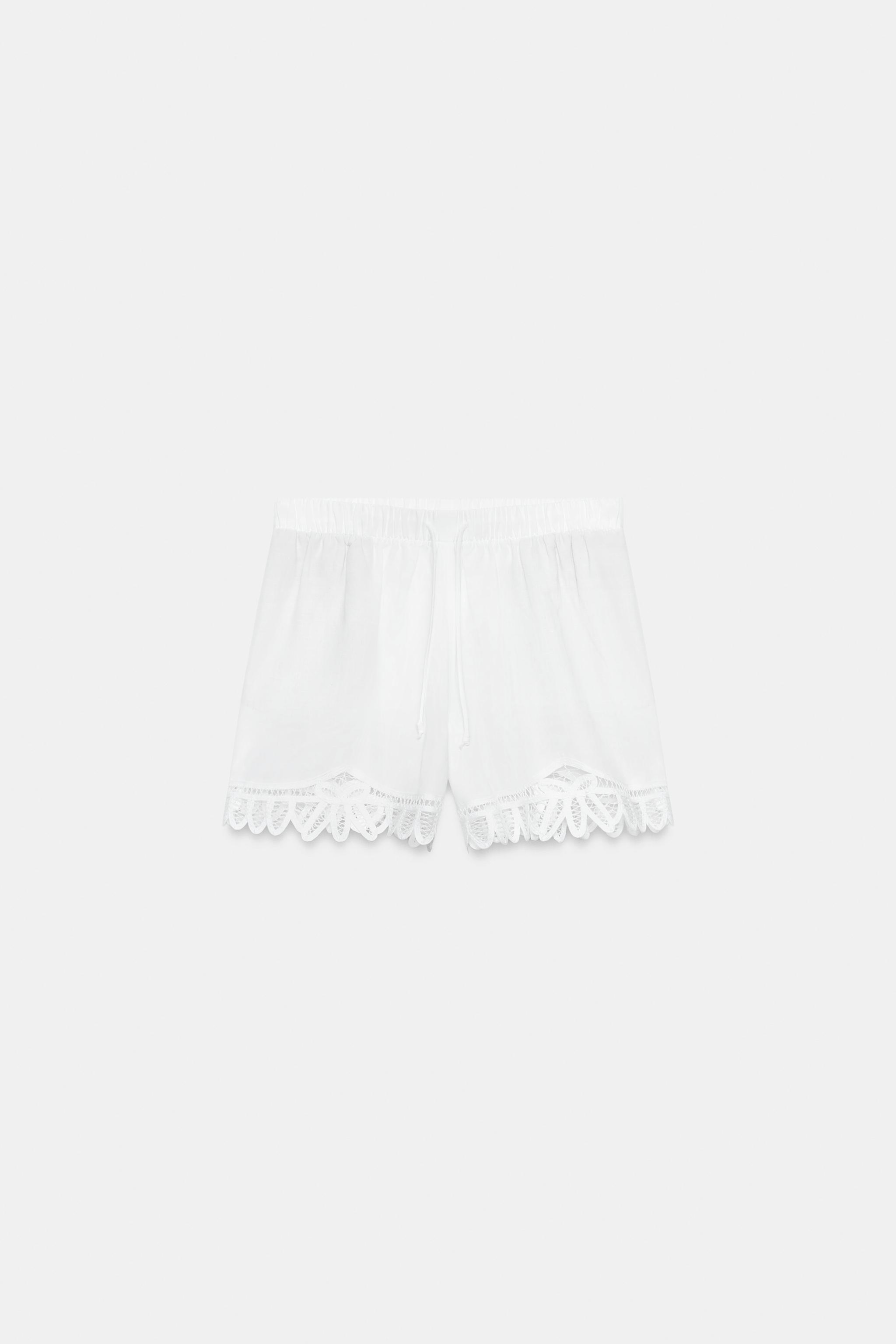 Zara ZW COLLECTION KETEN İŞLEMELİ ŞORT görsel 6