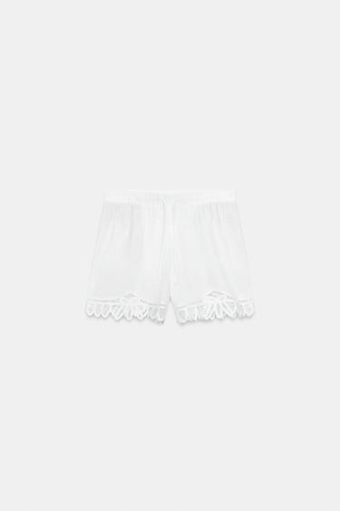ZW COLLECTION EMBROIDERED LINEN BLEND SHORTS - Oyster-white by Zara - Image 5