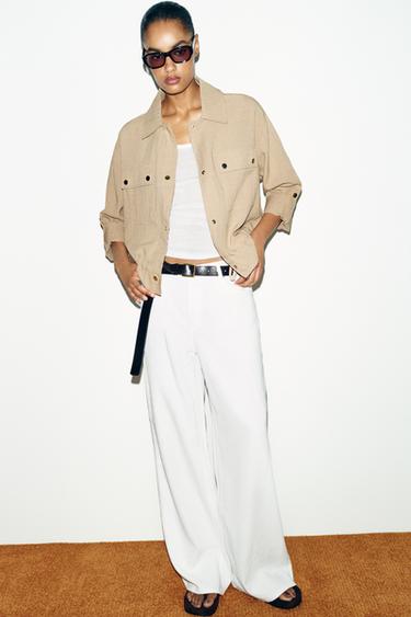 Zara CROPPED ROLLED SLEEVE JACKET - Sand