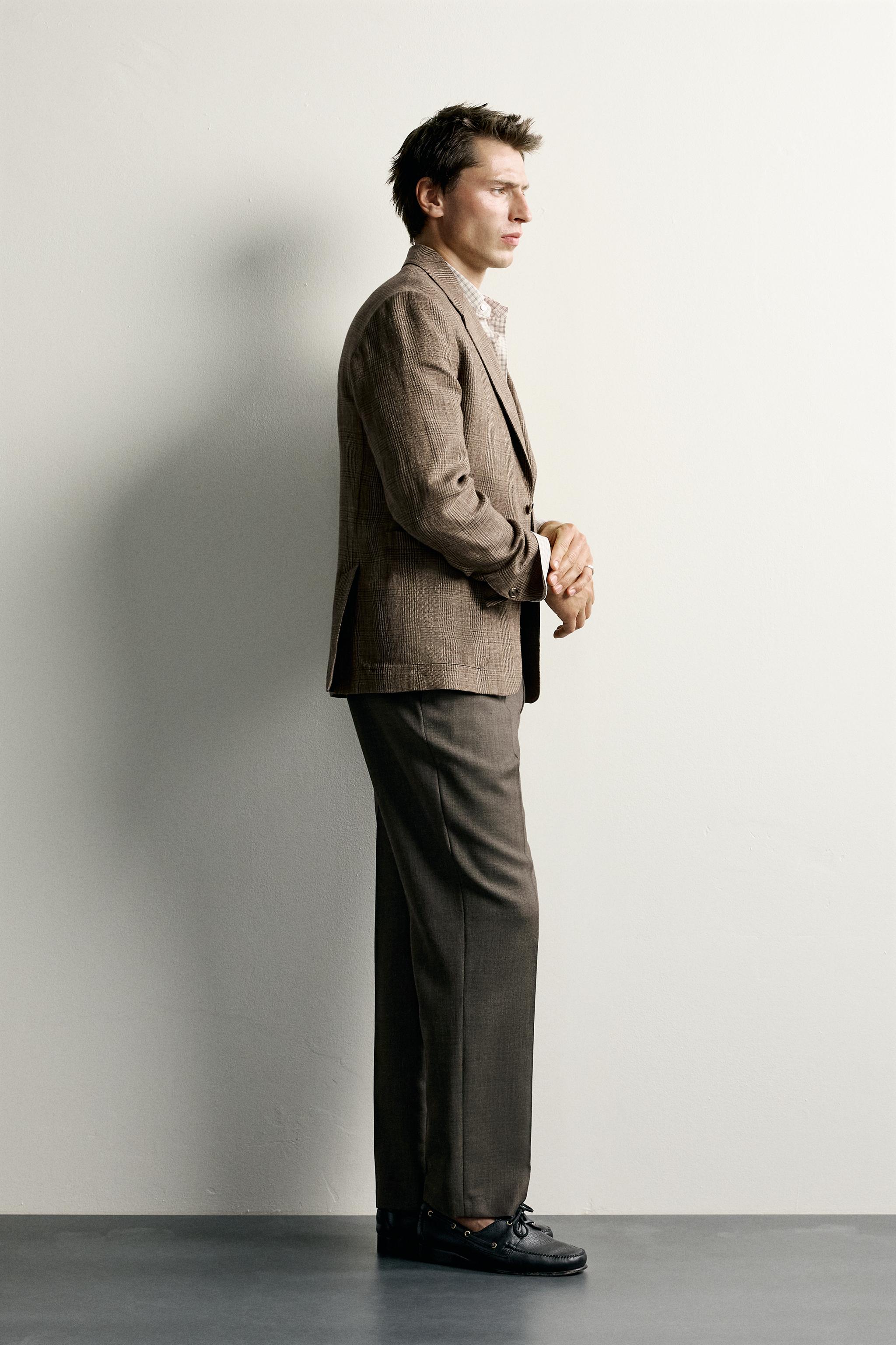 Мужские пиджаки Zara 100% LINEN CHECK BLAZER — фото 4