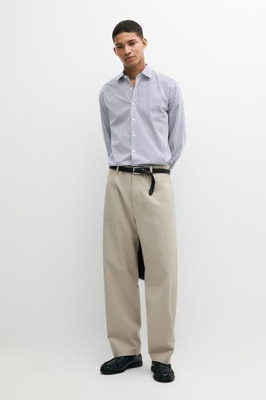 Chemise regular fit à rayures 100 % coton - Bleu marine de Zara - Image 0