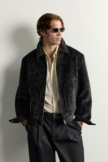 FLOCKED RELIEF EFFECT JACKET — Black 1
