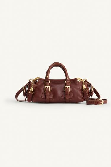 LIMITED EDITION LEATHER MINI CROSSBODY BAG WITH BUCKLES - Brown by Zara