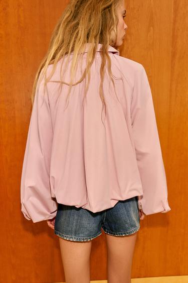 VESTE BOMBER À MANCHES BALLON - Rose craie de Zara - Image 4