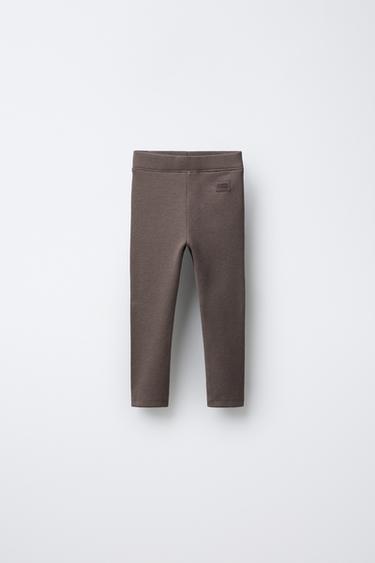 Zara RIBBED LEGGINGS WITH LABEL - Brown marl