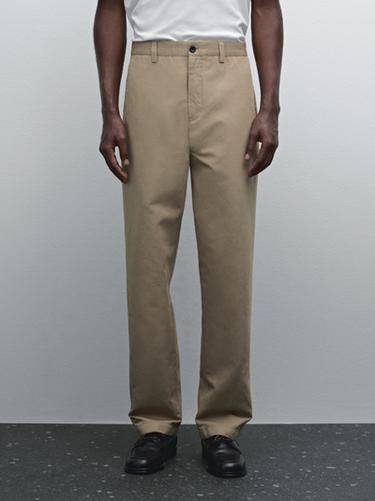 Zara Regular fit cotton blend trousers - taupe brown