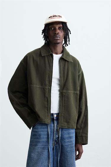RELAXED FIT WASHED JACKET - Dark khaki by Zara
