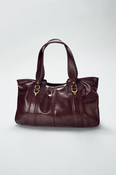 Zara METAL DETAIL SHOULDER BAG - Burgundy Red