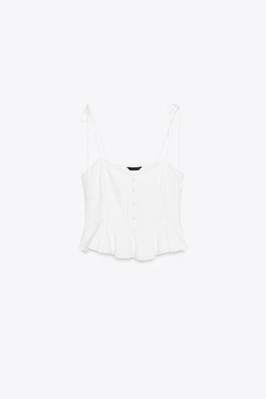 ROMANTIC TOP WITH PINTUCKS IN A LINEN BLEND - White by Zara - Image 4