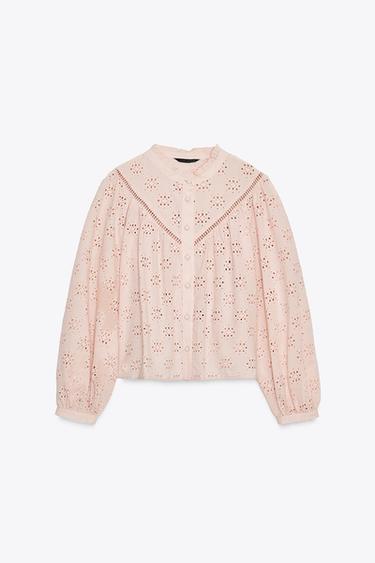 SHIRT WITH CUTWORK EMBROIDERY - Pastel pink by Zara