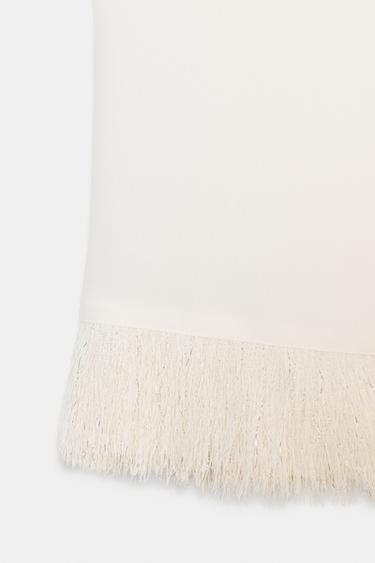 TOP WITH SHOULDER PADS AND FRINGING - Ecru by Zara - Image 7