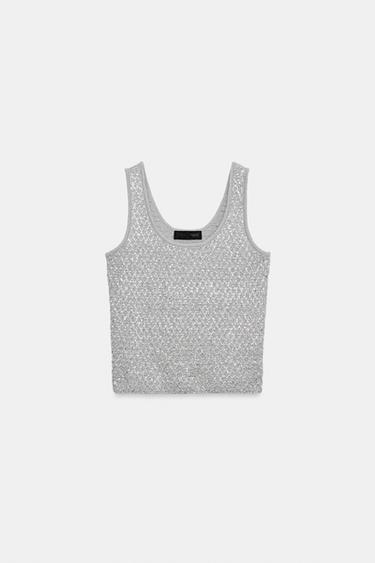 TOP EN MAILLE PAILLETTES FIL MÉTALLISÉ - Argent de Zara - Image 4