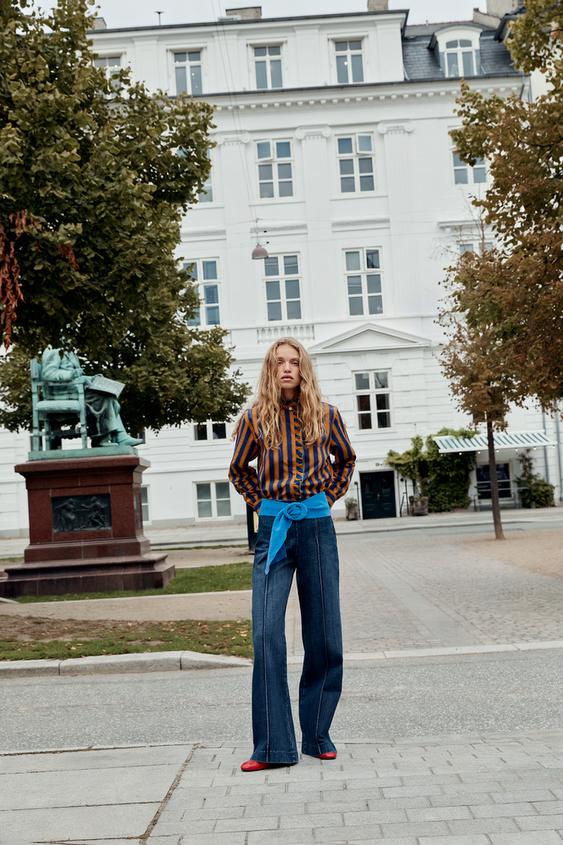 Zara Z1975 HIGH-RISE WIDE-LEG WAISTBANDLESS JEANS - Blue - Image 0