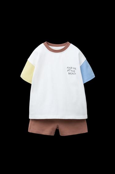 Zara COLOR BLOCK JOGGING T-SHIRT AND BERMUDA SET - Brown