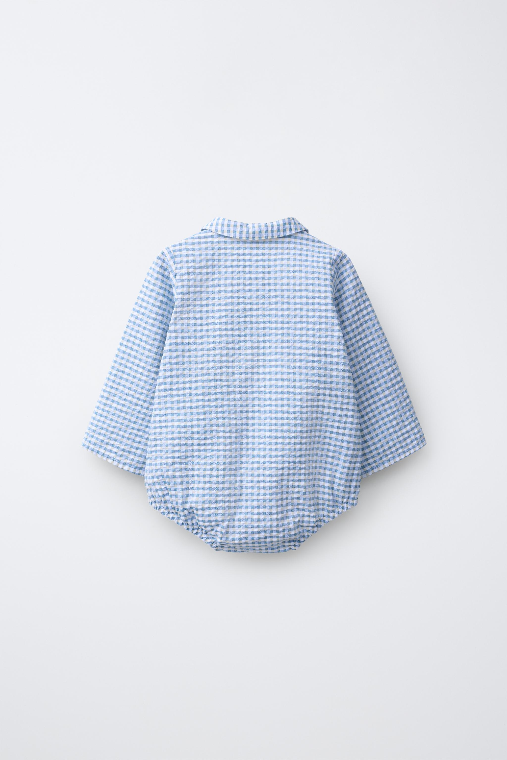 GINGHAM PRINT BODYSUIT — Blue