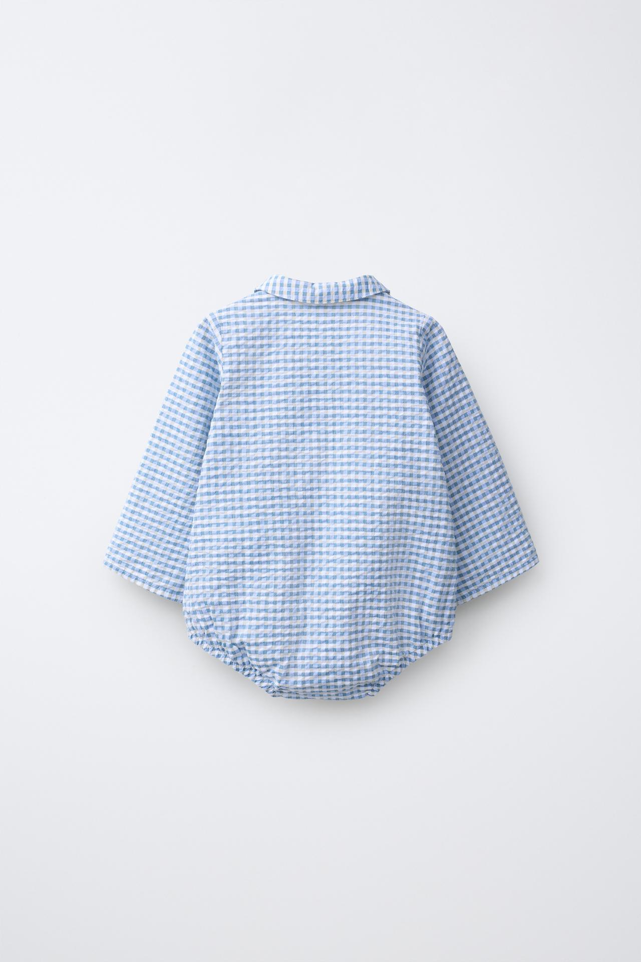 GINGHAM PRINT BODYSUIT — Blue
