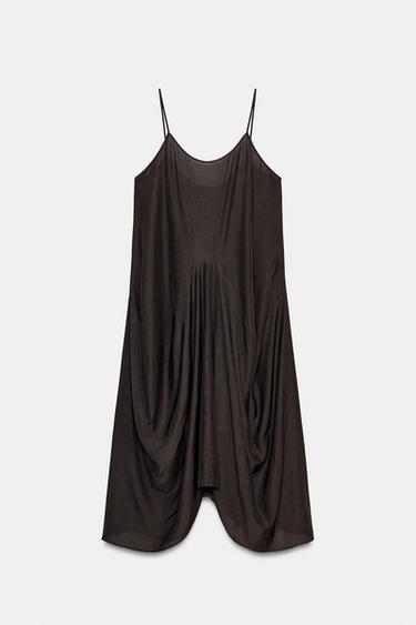 Zara ZW COLLECTION 垂褶蓬鬆洋裝 - 棕色