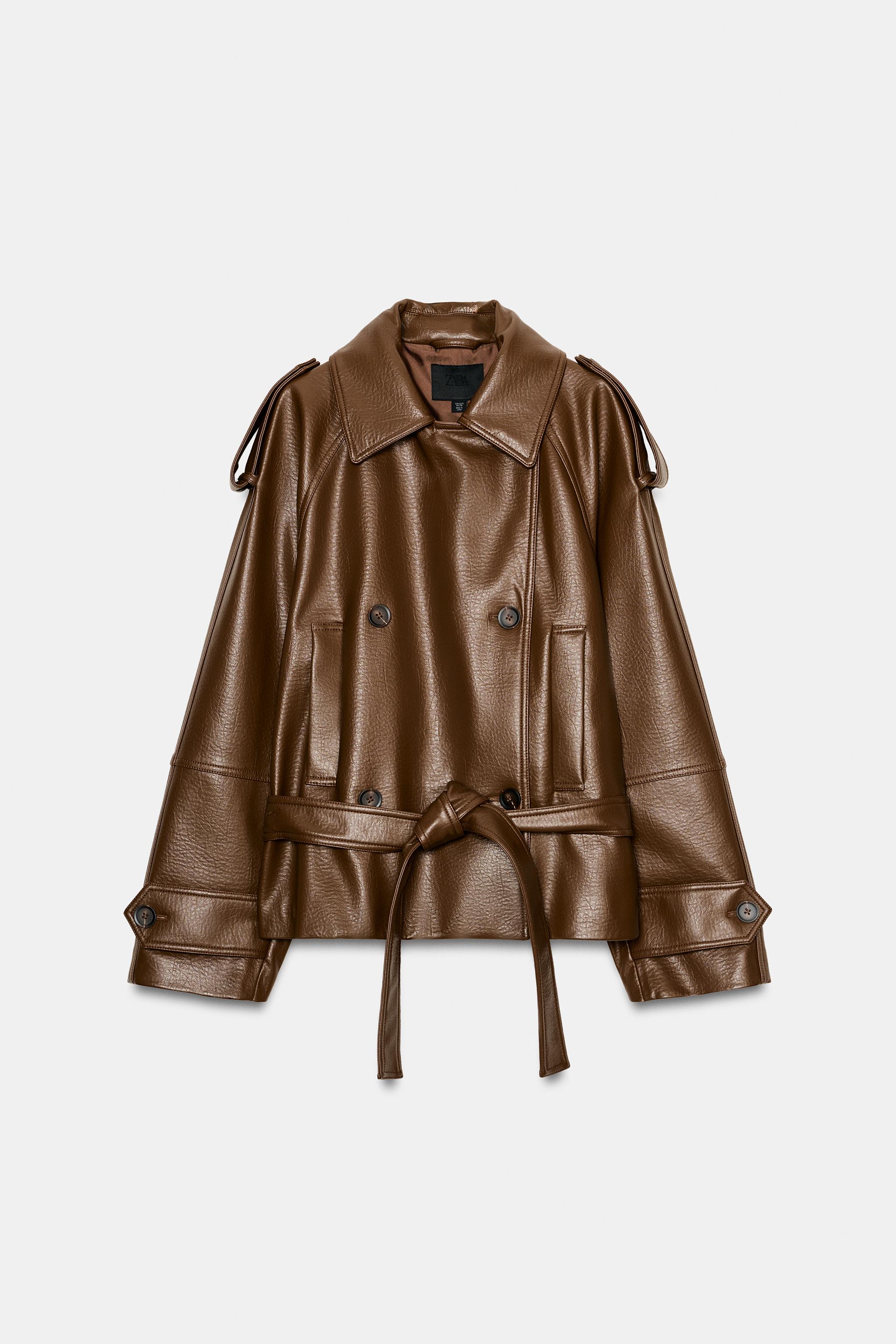 FAUX LEATHER SHORT TRENCH COAT - Leather | ZARA Canada