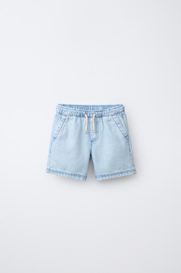Zara DENIM SHORTS WITH LABEL - Light blue