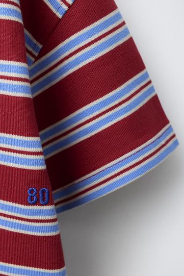 EMBROIDERED STRIPED T-SHIRT - Red / White by Zara - Image 2