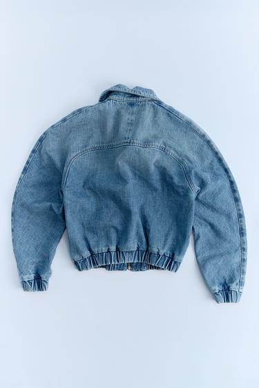 Zara TRF DENIM BOMBER JACKET - Light blue