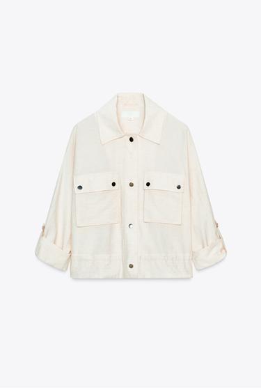 CHEMISE SAFARI COURTE MANCHE RETROUSSÉE - Beige clair de Zara - Image 4