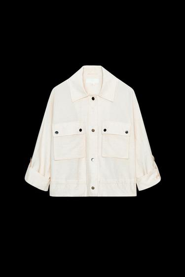 Zara SHORT SLEEVE ROLLED-UP SAFARI SHIRT - Light beige - Image 0