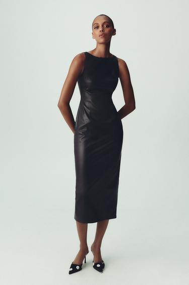 FAUX LEATHER MIDI DRESS - Black by Zara