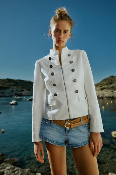 BLAZER CUELLO SUBIDO BOTONES - Blanco roto de Zara