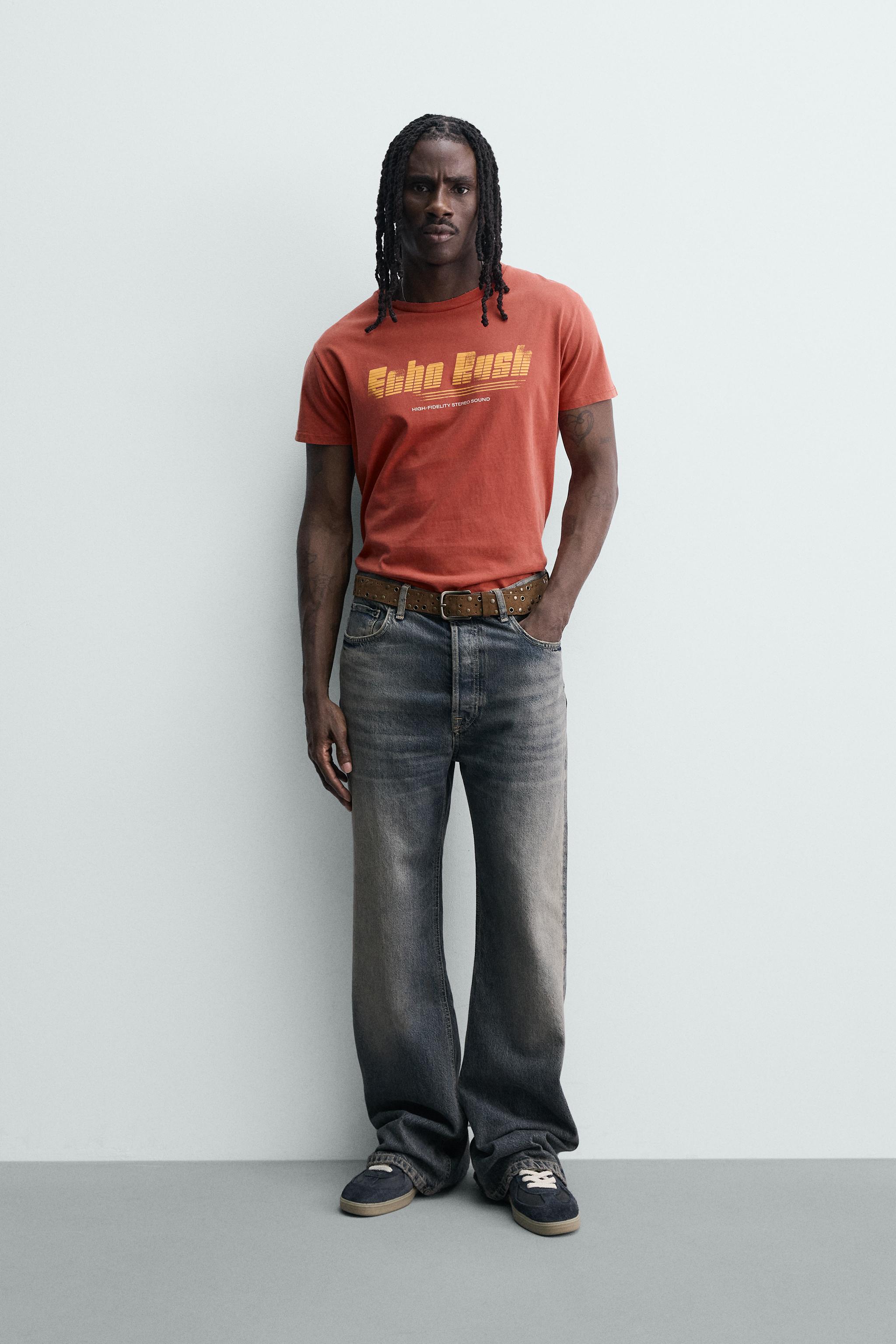 WASHED TEXT PRINT T-SHIRT - Red | ZARA United States