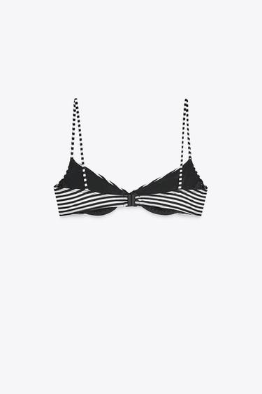 STRIPED UNDERWIRED BIKINI TOP - Ecru / Black by Zara - Image 7