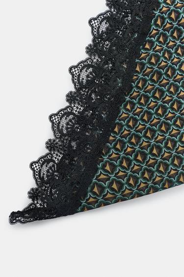 FOULARD PARÉO IMPRIMÉ 100% VISCOSE ET DENTELLE - Noir de Zara - Image 7